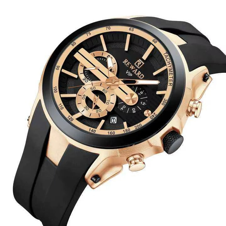 REWARD 83046m Men's Luxury Sport Watch – High-Quality Quartz Timepiece with Black Silicone Band, Waterproof Outdoor Fashion Wristwatch