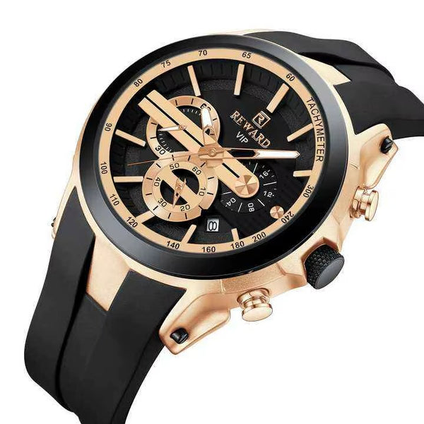 REWARD 83046m Men's Luxury Sport Watch – High-Quality Quartz Timepiece with Black Silicone Band, Waterproof Outdoor Fashion Wristwatch